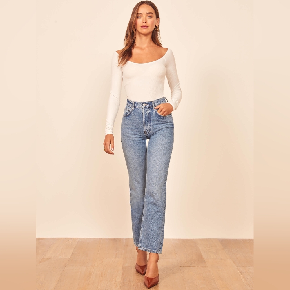 Reformation Petites Cynthia High Rise Straight Jeans - Colorado Wash - 30P